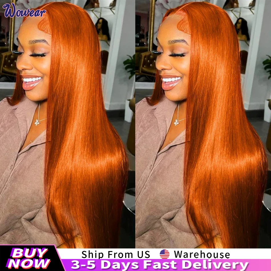 13x6 HD Lace Frontal Human Hair Wigs 200 Density Ginger Wigs Orange Colored 13x4 Straight Human Hair Wig Pre Plucked For Women