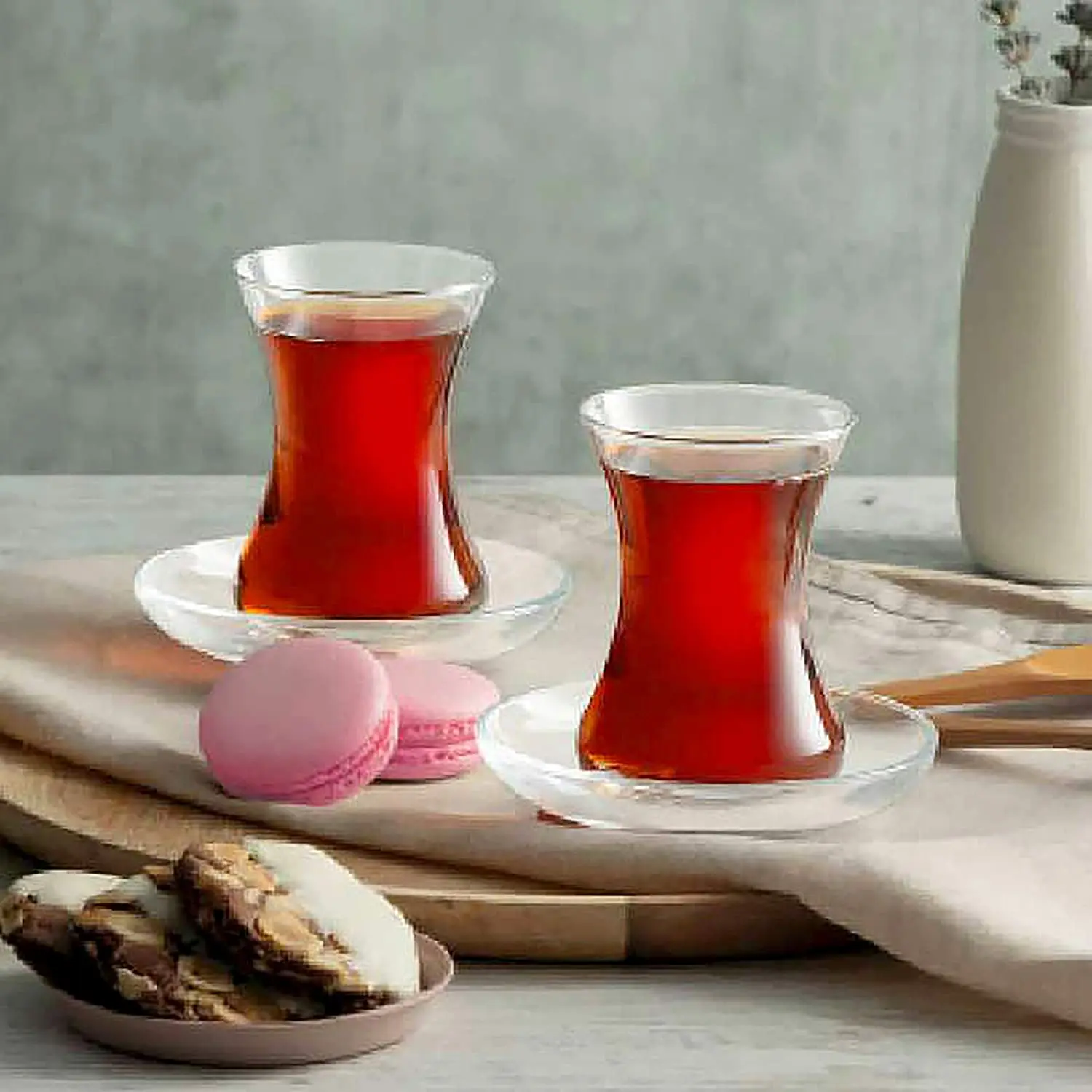 Pasabahce Premium English Tea Glasses and Saucers Set, 6 Persons,Tea Glass,Quality Glasses, 3.7 inc (9 cm), Simple and Clear set