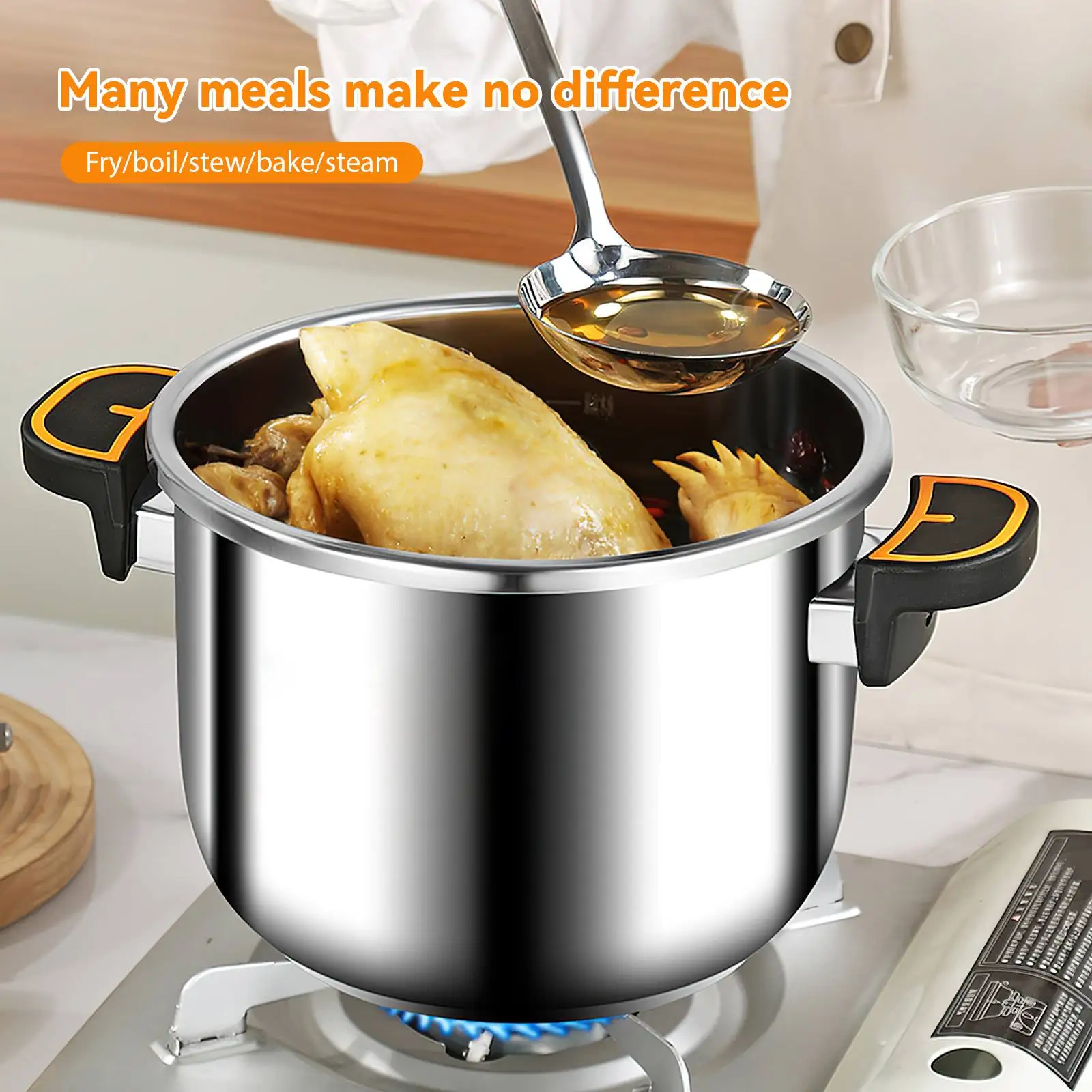 Olla a Presión Multifuncional de 4L/6L, Compatible con Gas e Inducción, Universal, de Acero Inoxidable, Segura y a Prueba de Explosiones