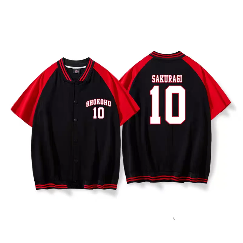 

Anime Slam Dunk Shohoku Basketball Team Uniform Sakuragi Hanamichi Cosplay Short Sleeve Jacket Coat Baseball Top for Men Women