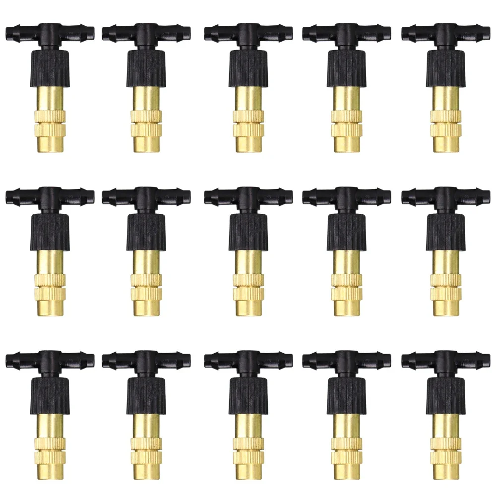 15-250 sztuk regulowana miedź dysza zamgławiająca w/ 4/7mm plastikowe złącze Tee mosiądz podlewanie nawadniania zraszacz dysza chłodząca — zdjęcie 2