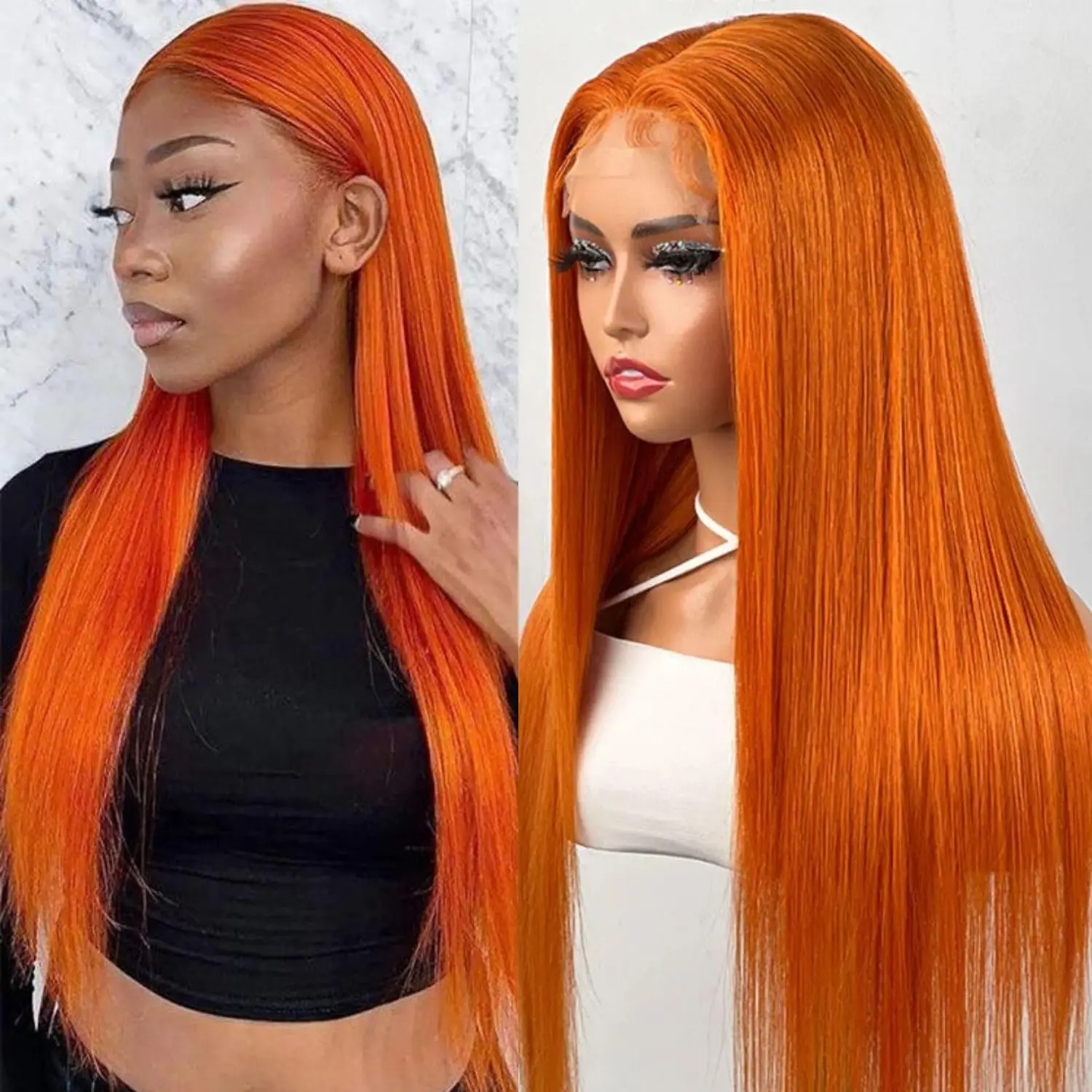 13x6 Ginger Orange Lace Front Human Hair Wigs 200 Density HD Transparent Straight Lace Frontal human hair Wig for Women choice