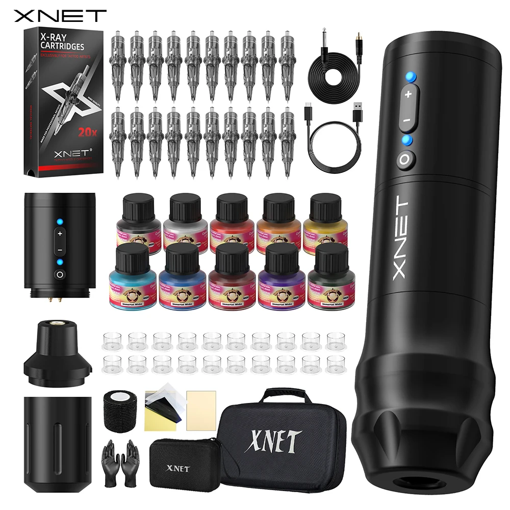 Xnet Elite 2025 Wireless Tattoo Machine Kit Rotary Tattoo Pen Coreless Motor Extra Grip 10 Inks & 20 Needles For Tattoo Artist