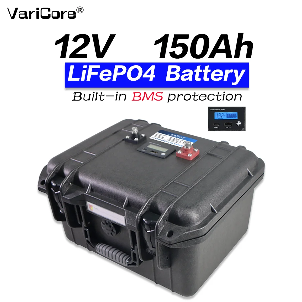 12,8V 150Ah LiFePO4 Batterijpakket Diepcyclus Oplaadbare Lithium Batterij met 100A BMS voor Camper, RV en Zonne-energieopslag
