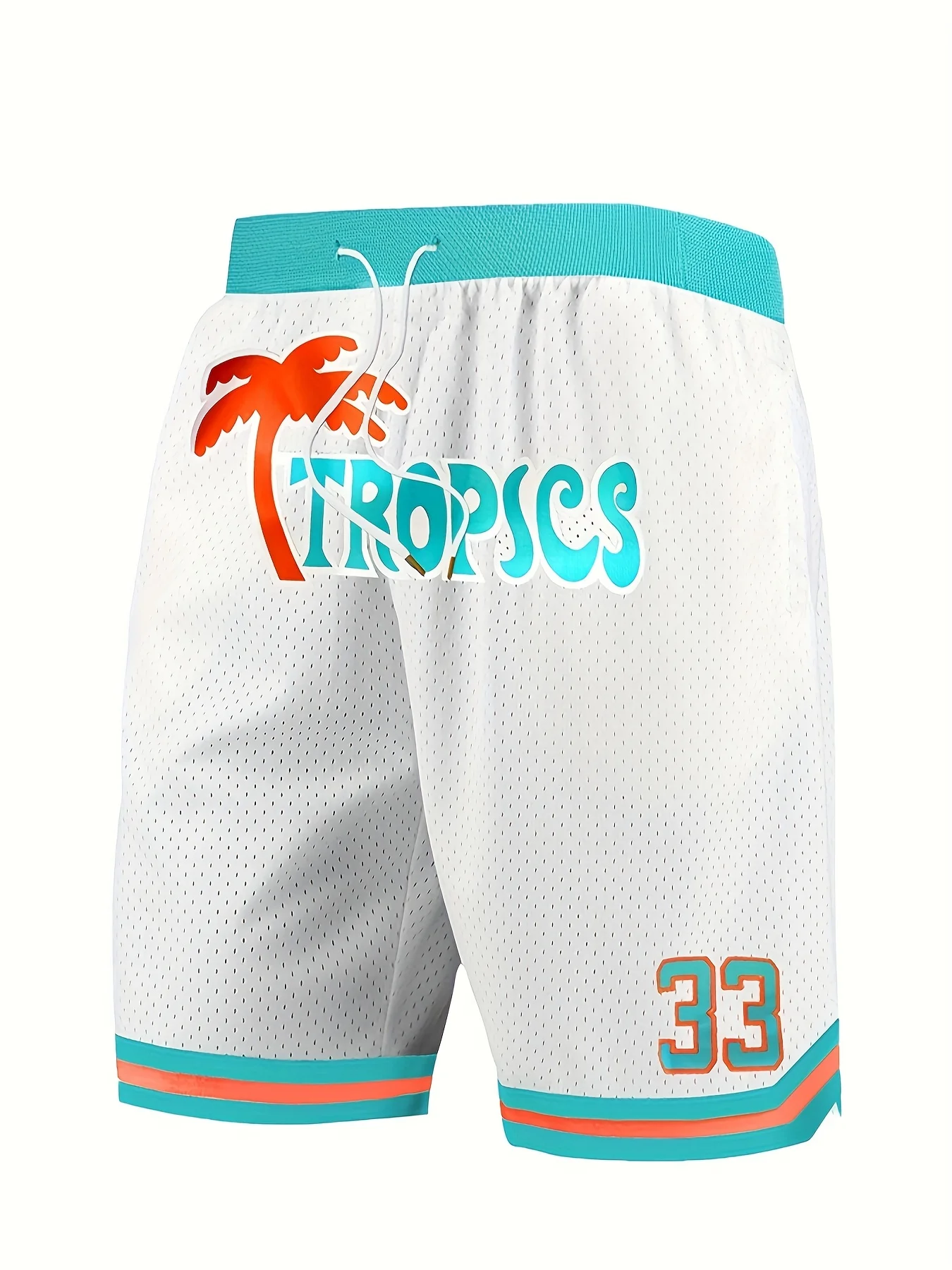 Men\'s 33 Basketball Shorts White Mesh Coconut Tree Embroidered Men Women Quick Drying Breathable Sports Shorts Tracksuit Shorts