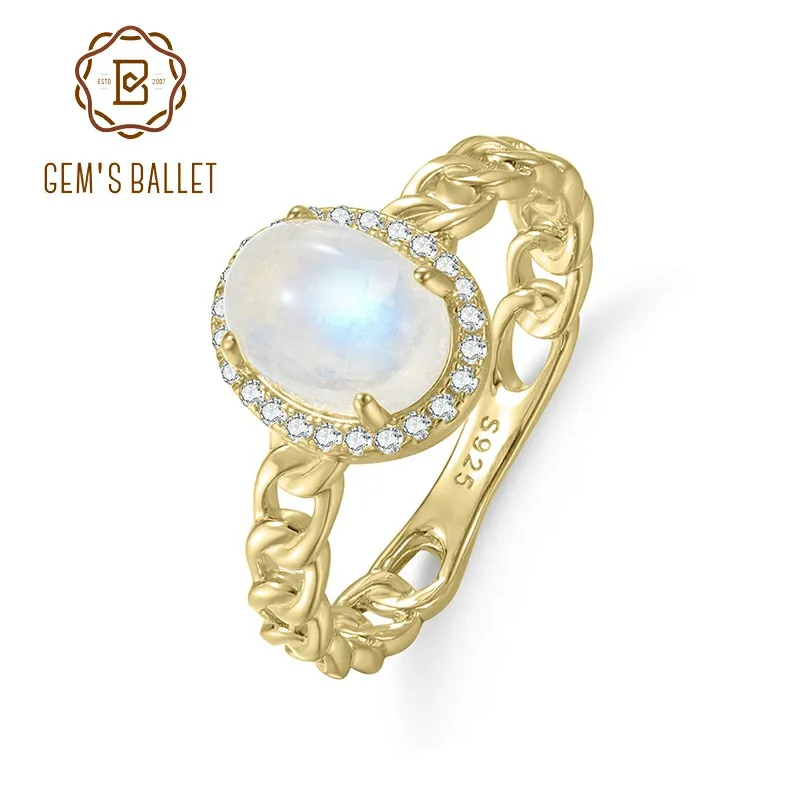GEM'S BALLET Oval 6x8mm 1.53CT June Birthstone Art Deco Birthday Ring 925 Sterling Silver Milky Blue Moonstone Engagement Ring