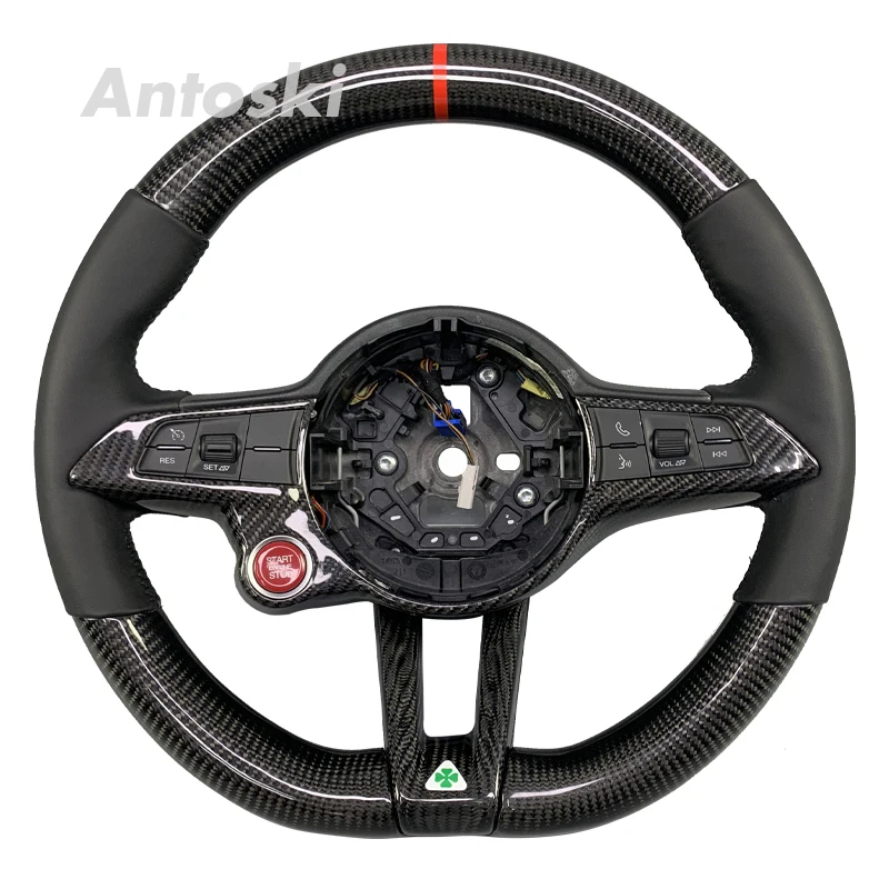 Custom Black Leather Carbon Fiber Steering Wheel for Alfa Romeo Giulia Stelvio 2014-2020 Sport Style Support Smart Display