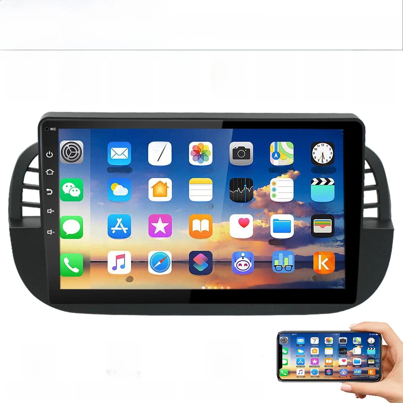 ESSGOO Draadloze Apple Carplay Android Auto Voor Fiat 500 2007-2015 9 "Android 13 64G Auto Stereo GPS WIFI RDS Bluetooth FM EQ USB - afbeelding 2