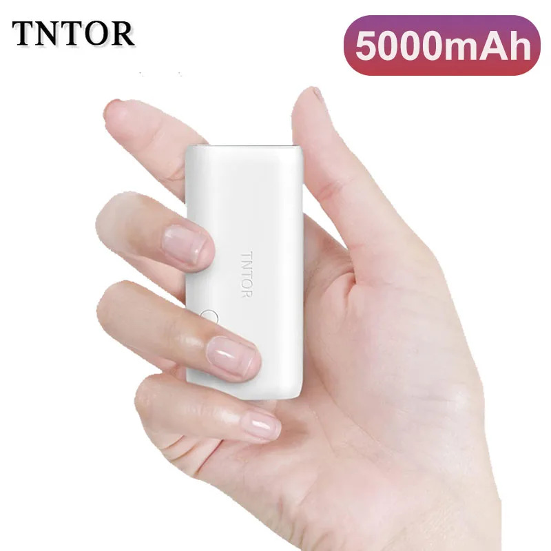 TNTOR 5000mAh Portable Power Bank with USB C Input and Output Small Charger Ultra Compact External Battery for iPhone Samsung