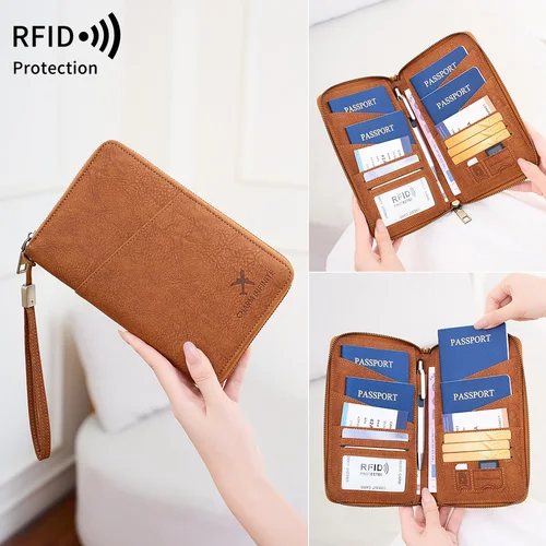 Imagen 2 del producto Porta Pasaportes Multifuncional con Bloqueo RFID - Porta Tarjetas Vertical de Gran Capacidad con Múltiples Compartimentos, Monedero y Organizador de Tarjetas de Identificación