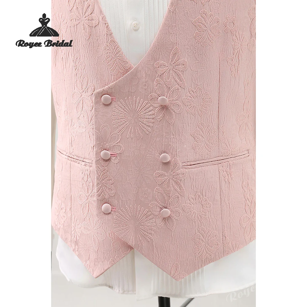 Light Pink Jacquard Three Piece Men's Wedding Suit 2026 Peak Lapel One Button Evening Suit Customized trajes para hombre