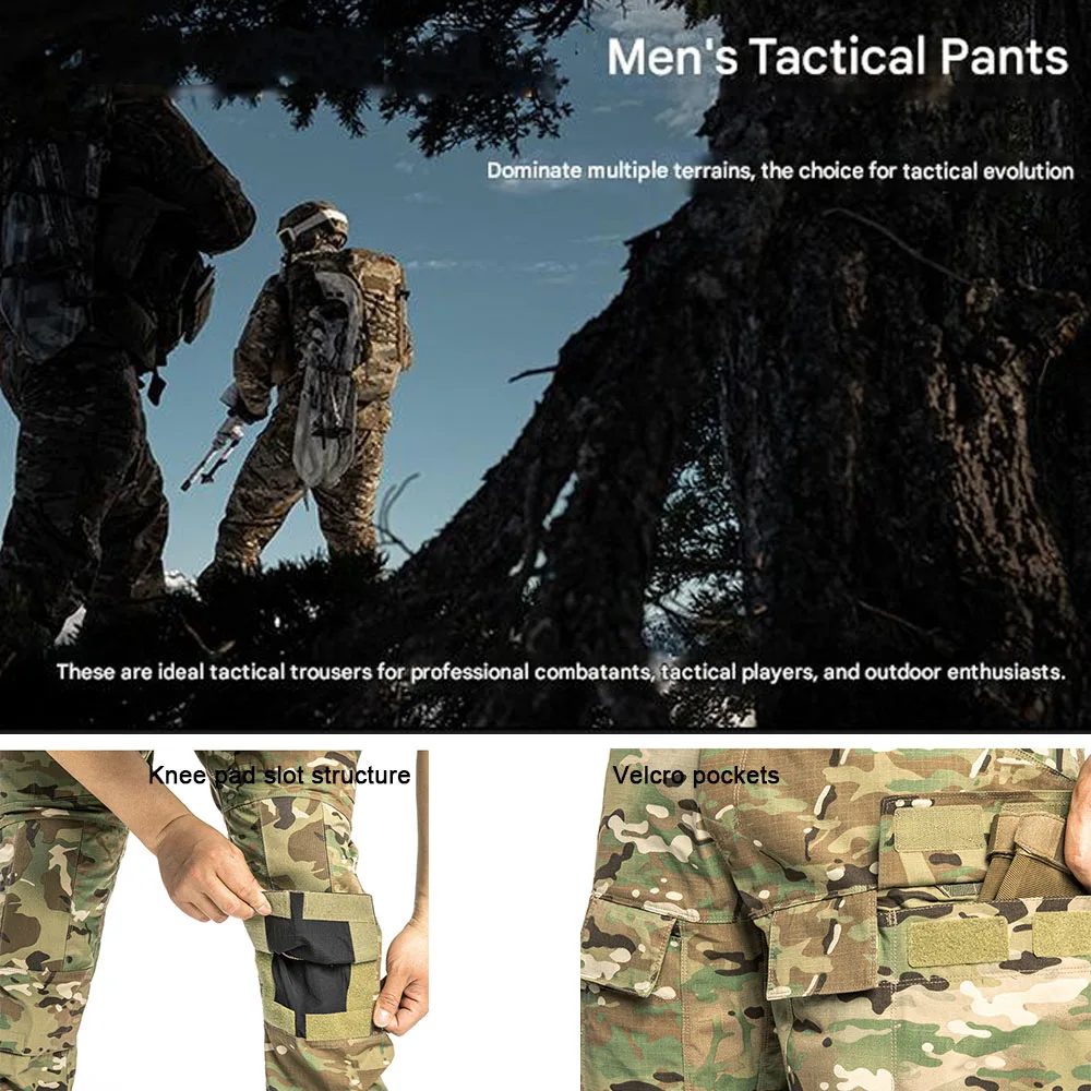 Tactical Camo Cargo Pants Men Outdoor Hiking Ripstop Work Pants with Multi Pockets Combat Training Pants for Aily Shooting