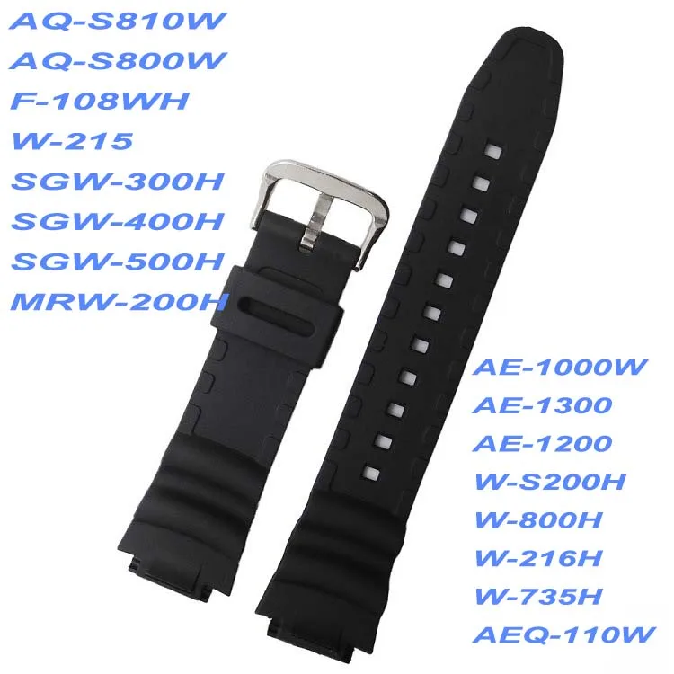 Rubber Strap For AE-1000w AQ-S810W SGW-400H AEQ-110W W-735H  W-800H 18mm Black Resin Plastic Wrist Watchstrap with Pin Buckle