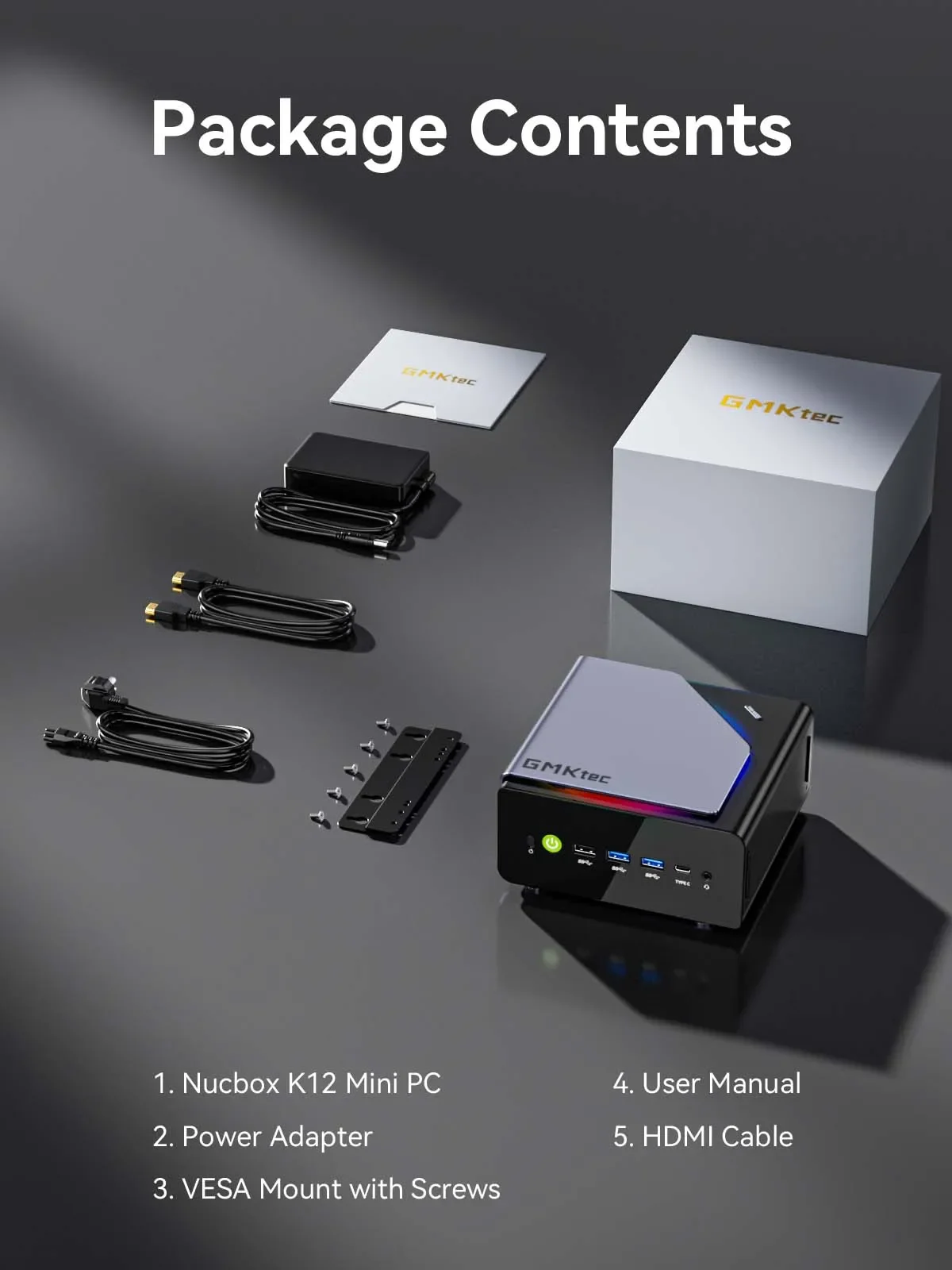 Mini PC GMKtec K12 AMD Ryzen 7 H 255 2*DDR5 2*M.2 PCIE SSD WIFI6 BT5.2 2*2.5G Lan Windows 11 Pro Mini PC de bureau pour le jeu
