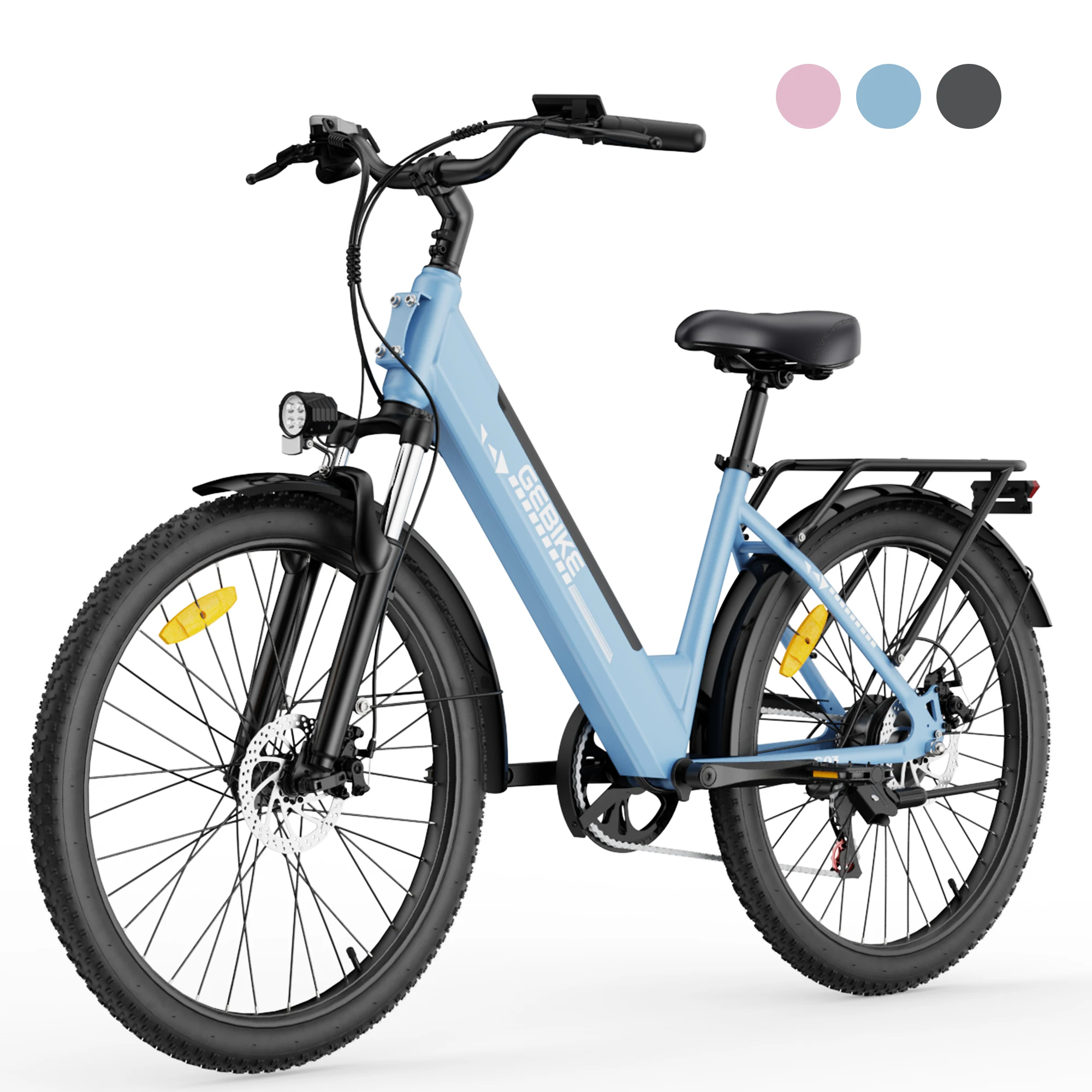 Bici elettrica cittadina 26" unisex adulto, batteria rimovibile 36V 13Ah, autonomia fino a 90 km, Shimano 7 marce, forcella anteriore, telaio basso per spostamenti e spesa