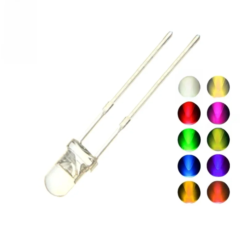 100PCS 5MM Zestaw diod LED 3V Zestaw DIY Światło emitujące ciepły biały zielony czerwony niebieski żółty pomarańczowy fioletowy UV różowy ultra jasny 20mA — zdjęcie 2