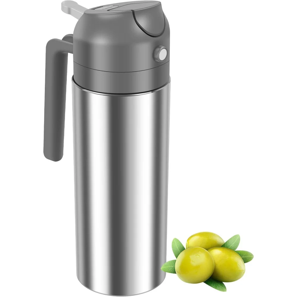 Two-in-one oil dispenser, stainless steel oil spray bottle, can be refilled with portable sprayer, suitable for baking, cooking,