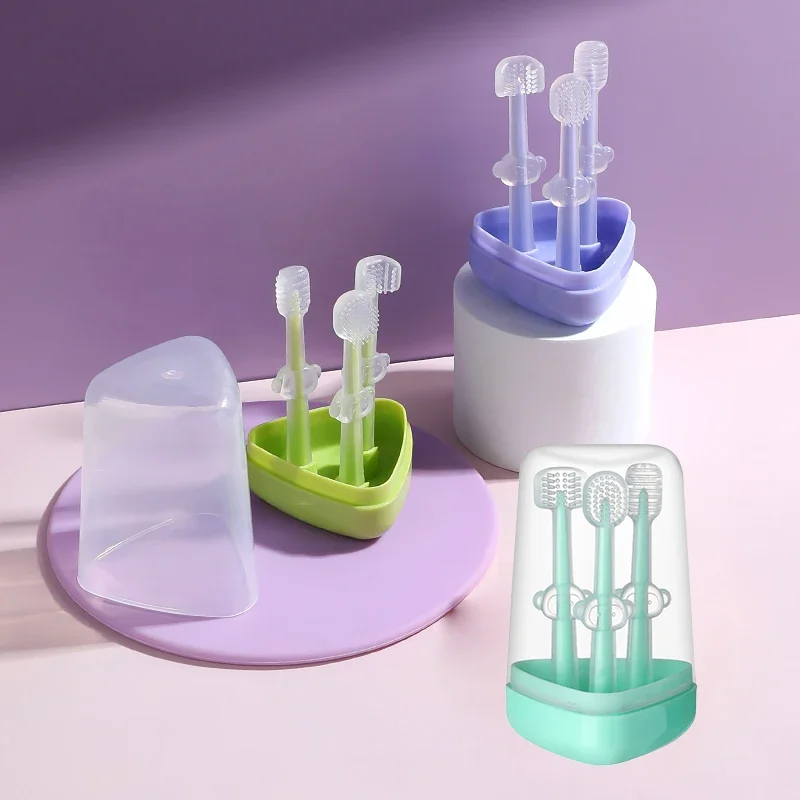 Brosse à dents en Silicone pour bébé, nettoyeur de langue buccale avec boîte de rangement PP