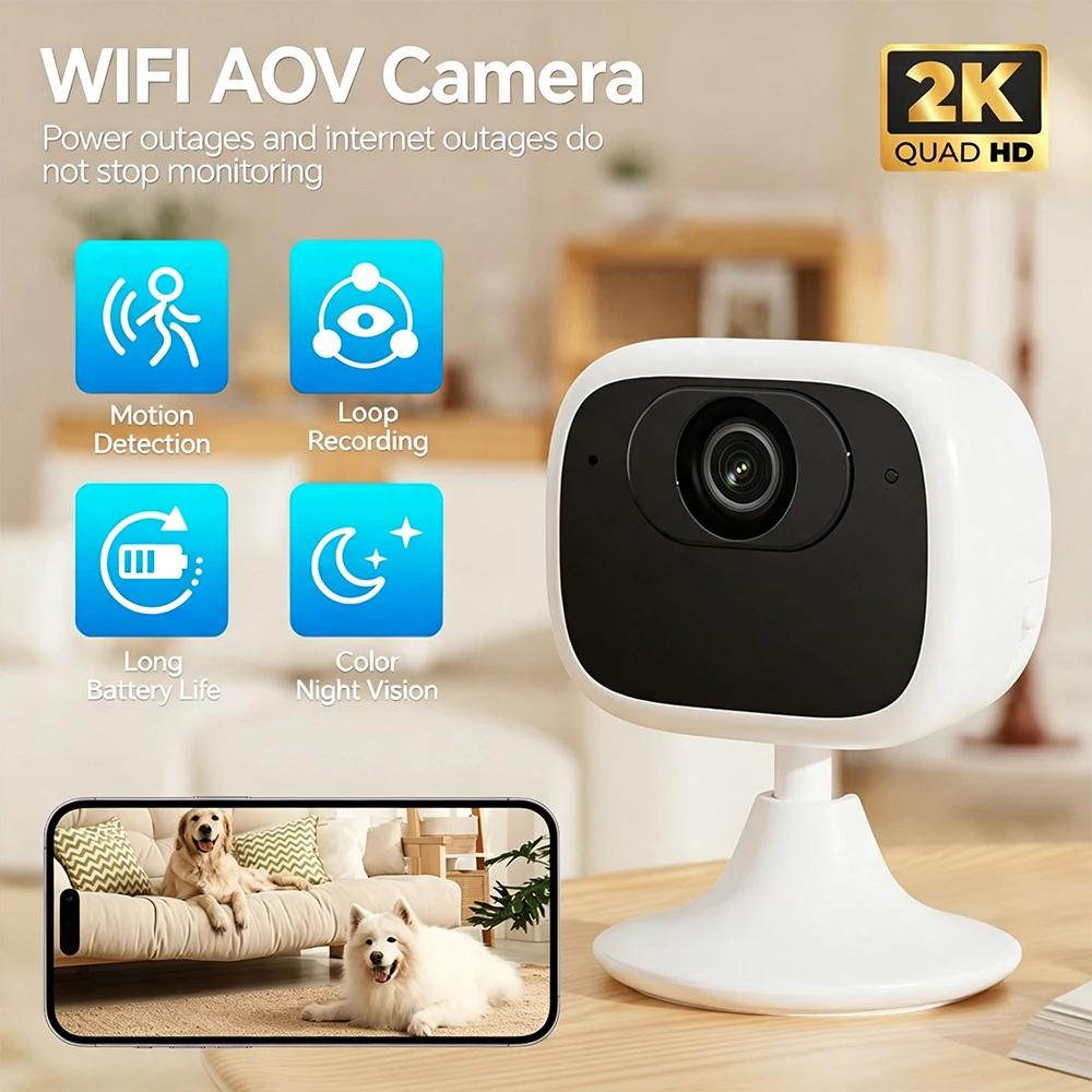 2K WiFi Smart Mini  Low Powered Security Camera Full Color Night Vision Human Detection 2-Way Audio Long Time Standby