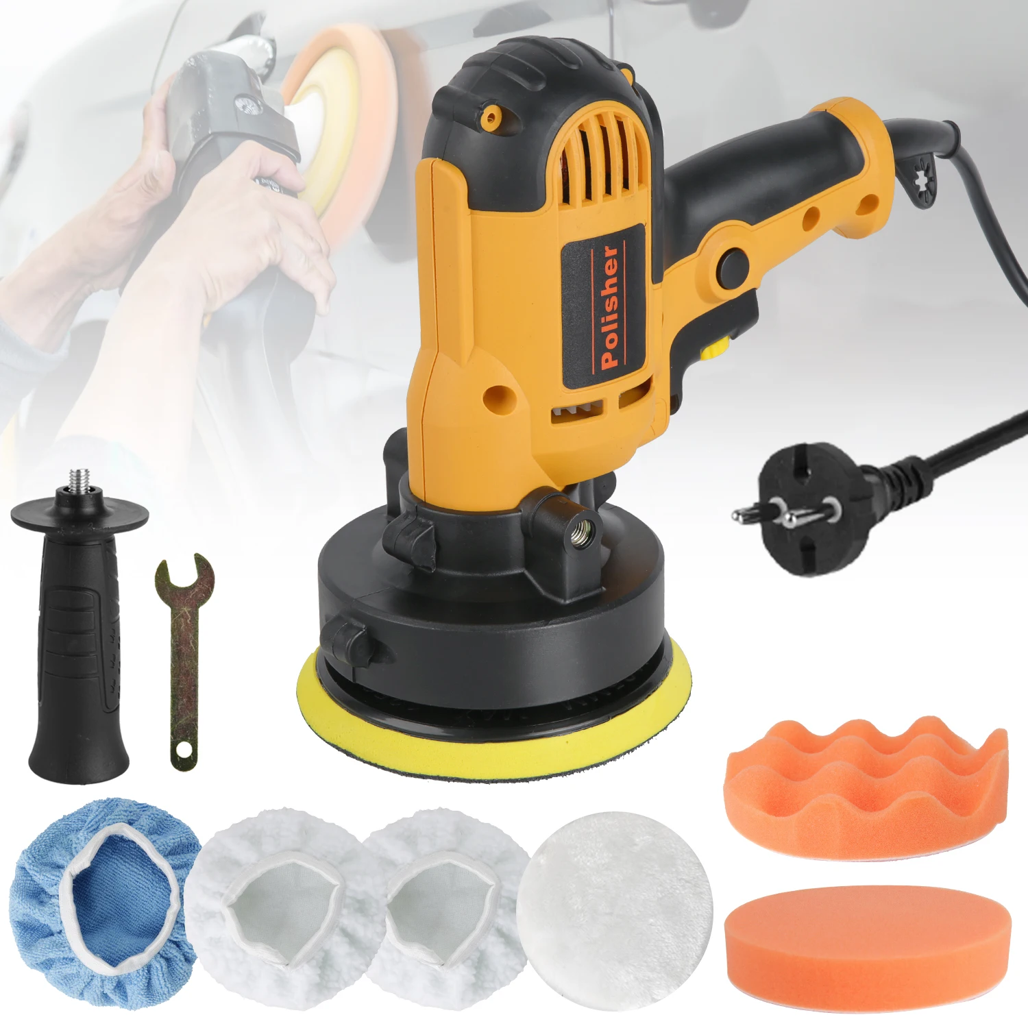 Pulidora de Alta Potencia 700W para Coche con Velocidad Ajustable, Herramientas de Lijado y Pulido, Adecuada para Automoción, Trabajos en Madera, Industria del Mueble, Ferretería, Componentes Electrónicos y Cubiertas de Equipos Electrónicos
