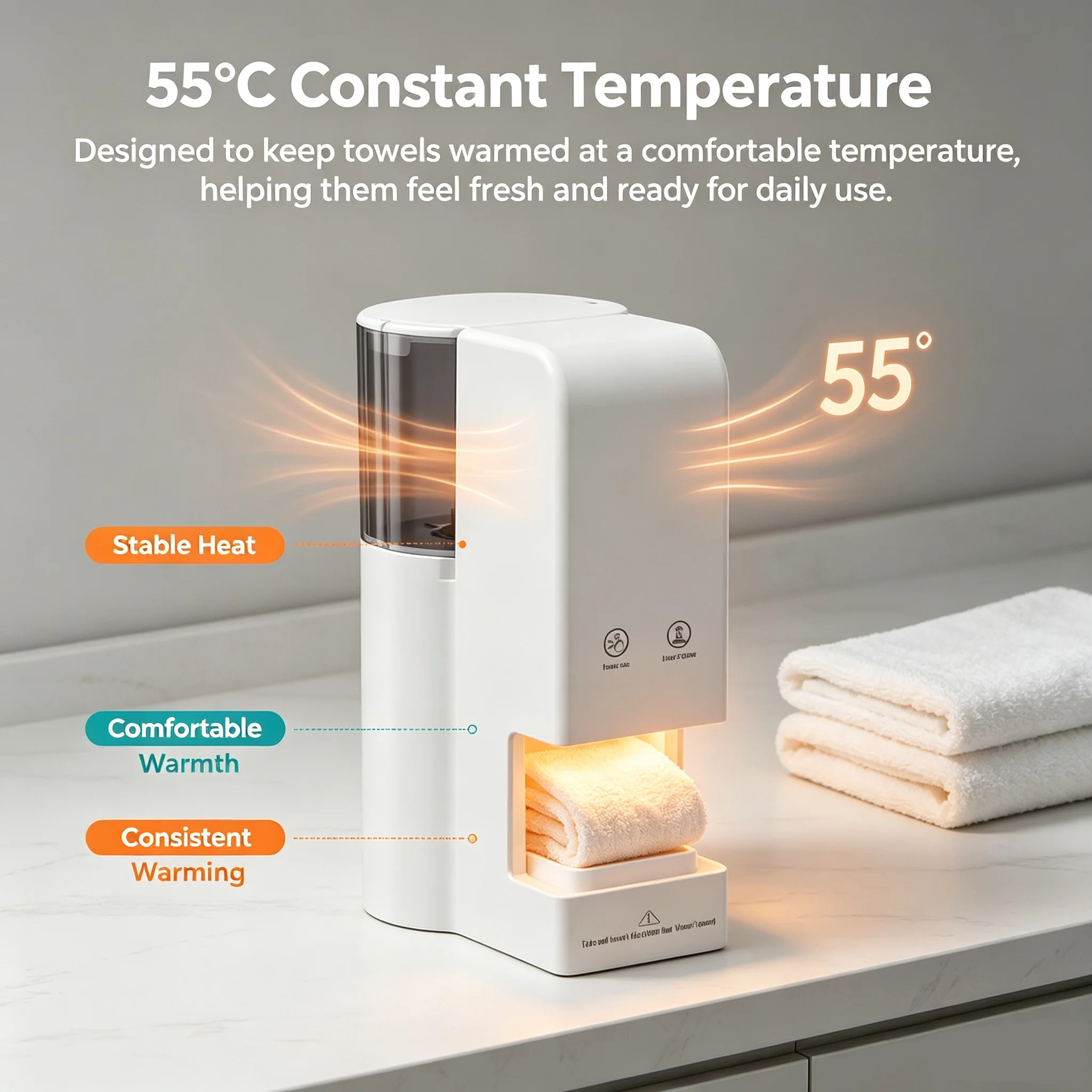 Smart Towel Warmer with 55℃ Constant Temperature Countertop Heated Disposable Towel Dispenser for Home Office Disposable Towel