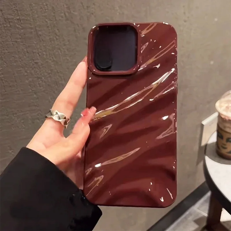 Coque de téléphone élégante à motif ondulé en soie pour iPhone 16 15 13 14 12 11 Pro Max 17 Air, en silicone souple antichoc, protection arrière