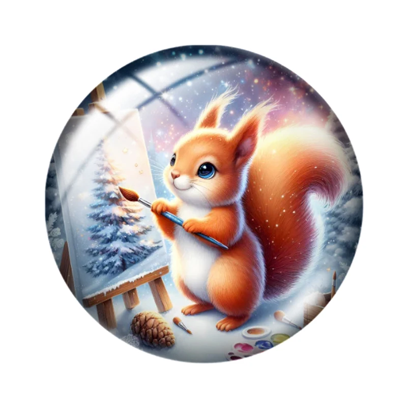 Cute Winter Squirrel  for jewelry production 12mm/25mm/30mm Round photo glass cabochon demo flat backMaking findings