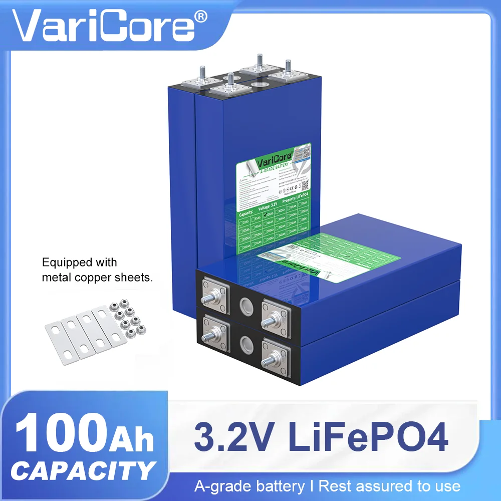 Batteria LFP VariCore 4X 3.2V 100Ah 320Wh Ciascuna 8000 Cicli Profondi -20C~65C Ampio Intervallo di Temperatura per Energia Solare, Marina, Off-Grid e Backup