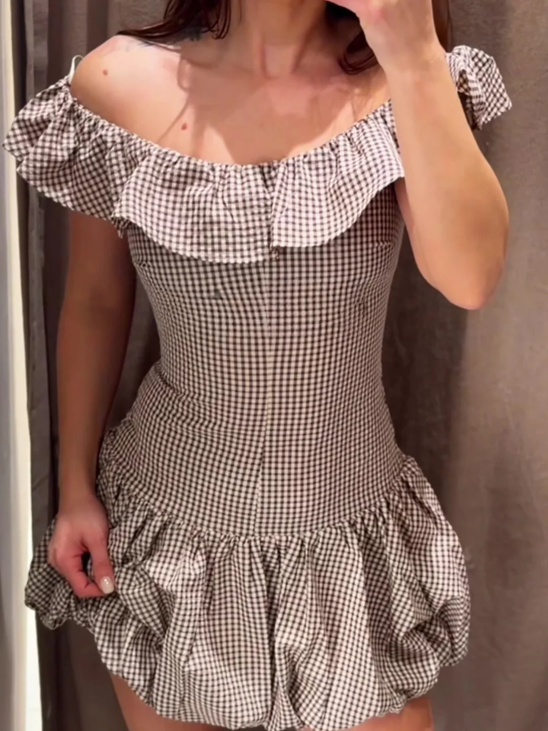 

Французское винтажное мини-платье в клетку для женщин, элегантное, с рюшами на воротнике, без рукавов, с пышным подолом, приталенное, А-силуэт, Vestidos 20