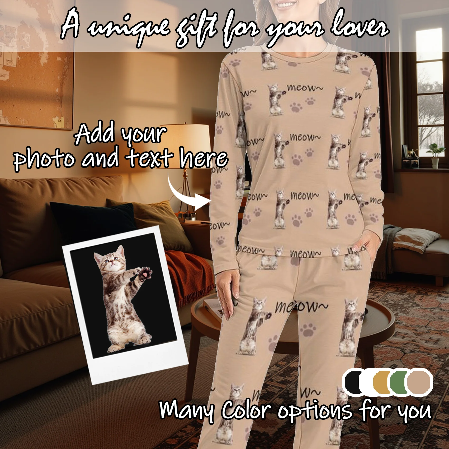 

Custom Women Pajamas with Face homewear Custom Women long Sleeve Pajama Set Personalized gift family couple pet