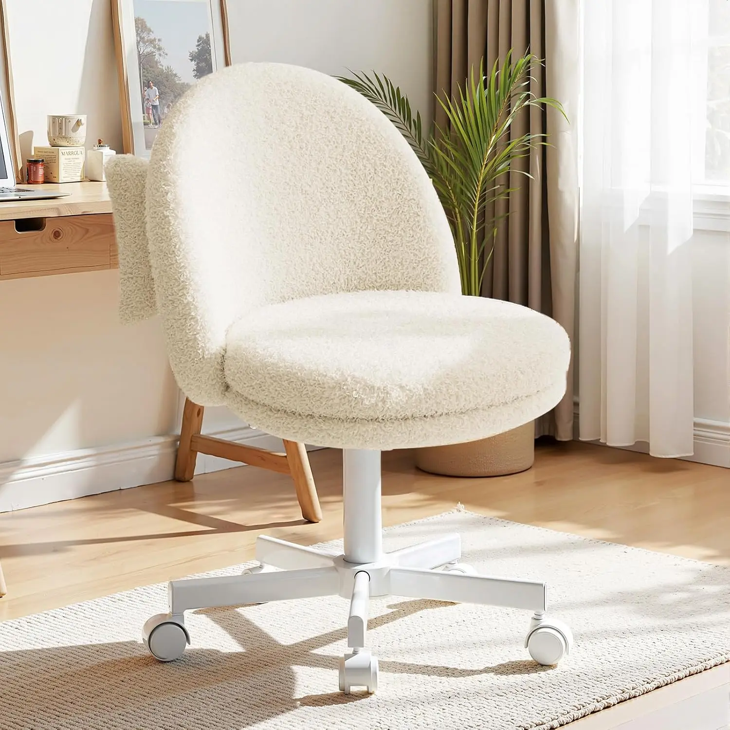 

Ergonomic Office & Vanity Chair with Wheels - Adjustable Height Chair with Lumbar Support Pillow for Home, Desk and Makeup Table