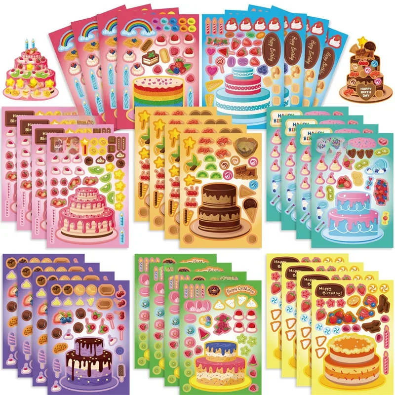 Make-a-Cake Sticker Sheets DIY Make Your Own Birthday Cake Puzzle Naklejki dla dzieci Chłopcy Dziewczynki Impreza Ulubione Gry Zabawki Prezenty — zdjęcie 2