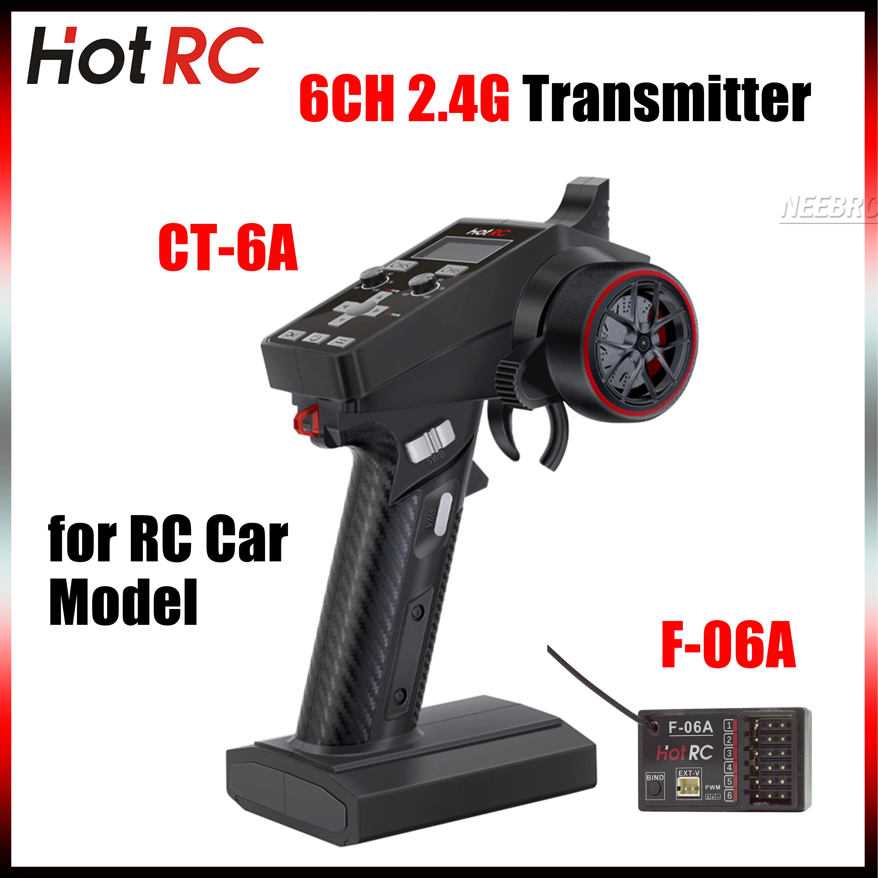 HOTRC CT-6A 6CH 2,4 GHz afstandsbediening zender radiosysteem met F-06A 6CH 4-9 V ontvanger voor RC auto boot tank voertuigonderdeel