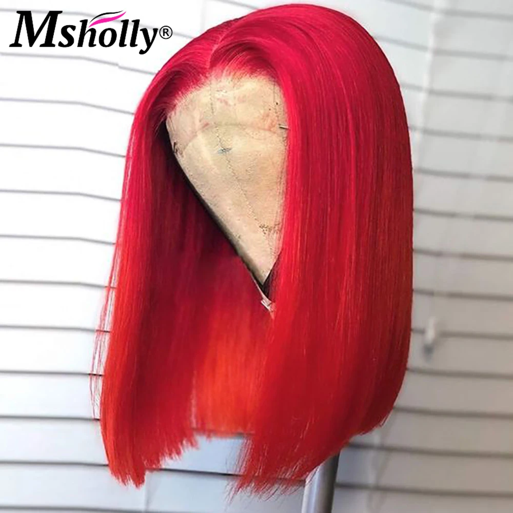 Cherry Red Short Bob Red Wigs Human Hair 13x4 Lace Front Wigs Human Hair Pre Plucked 150% Density Transparent Lace Frontal Wigs