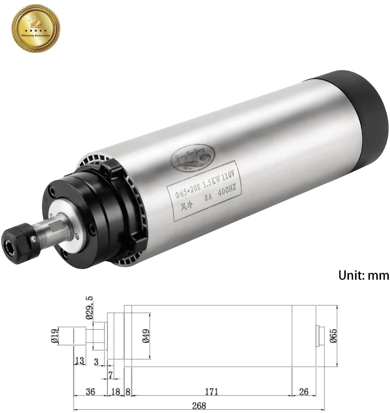 Air Cooled Spindle 220V 1.5KW 1500W 65mm 4 Bearings 24000RPM 400HZ Air Cooling CNC Motor For CNC Wood Router Milling Machines