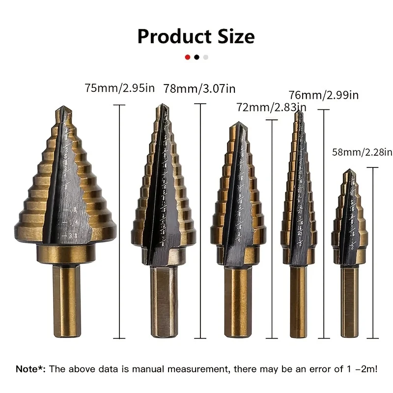 

HSS 4241 Cobalt Step Drill Bit Set 50 Sizes, 5Pcs Cone Drill Bits Metal Drilling Hole for Metal lron Copper Aluminium Steel&Wood