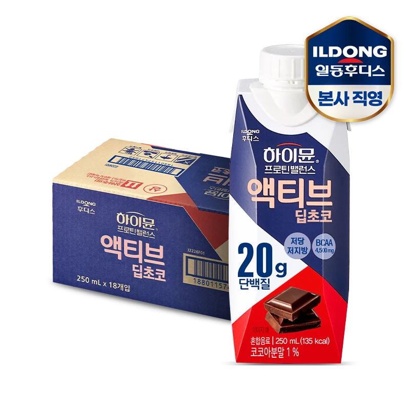 [본사직영] 하이뮨 프로틴 밸런스 액티브 딥초코 250ml 18입 1박스, Protein drinks balanced drinks Protein beverages Protein drink Hymeune Haimun Protein supplements low sugar Low in sugar Chocolate