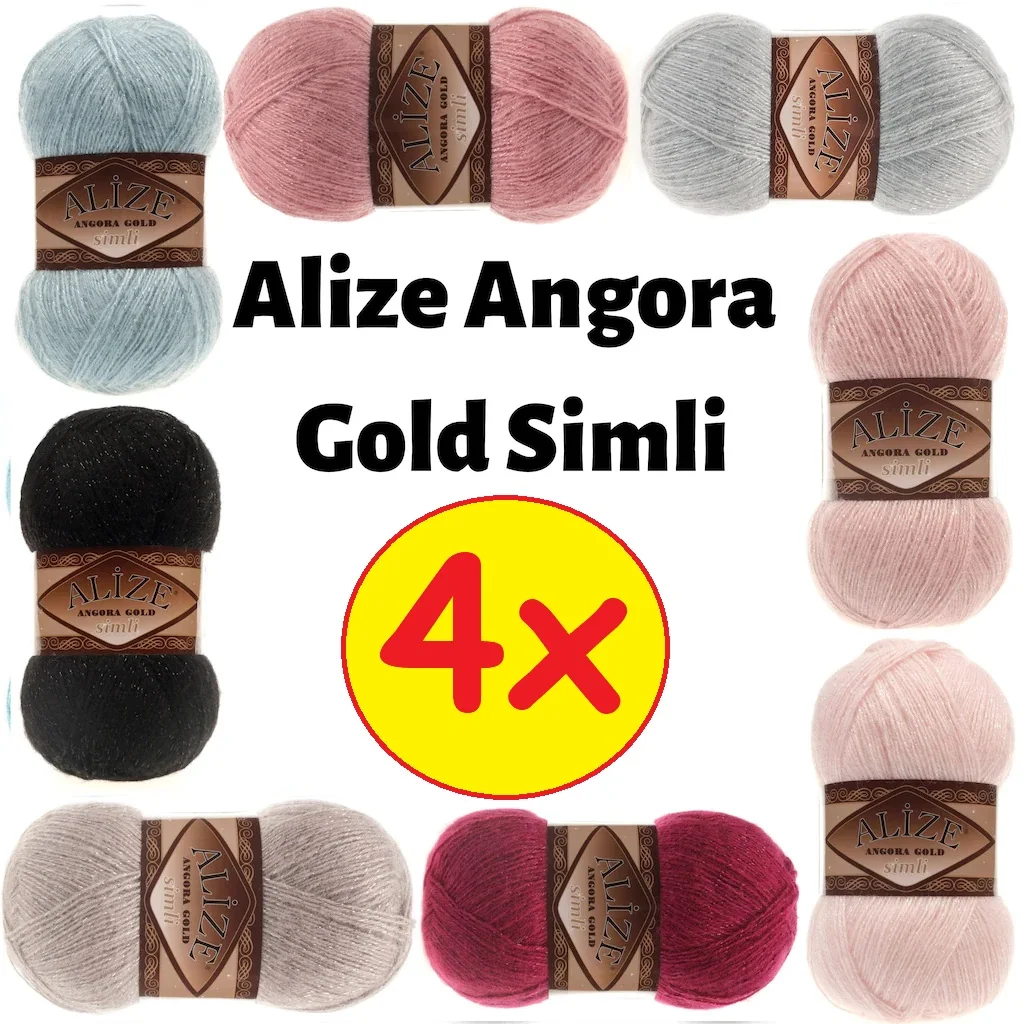 Alize Angora Gold Simli 4x100g Glittery Yarn Glitter Lurex Sparkle Shine Mink Merino Mohair Alpaca Wool Knitting Crochet Fancy