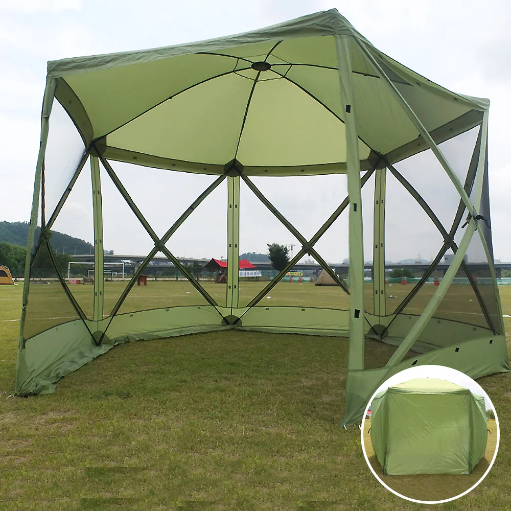 Camping super large one touch hexagonal shelter tent autogonal shade bed bed wind cap shelter