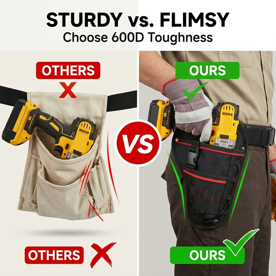 Electric Tool Storage Set 1Set, Drill Waist Bag Magnetic Wristband, Adjustable Belt Bit Slots Magnetic Tool Holder view 5
