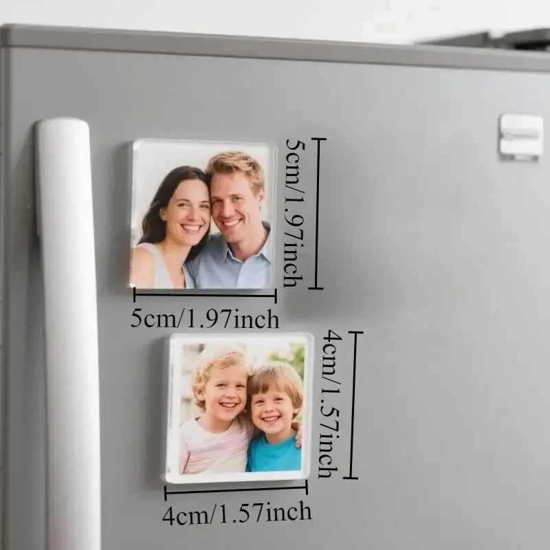 Custom acrylic fridge magnets, personalize with images of couples, family, landscapes, etc., unique kitchen and home fridge deco