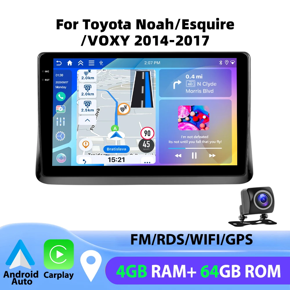 Podofo 4GB+64GB Car Radio Wireless Carplay Android Auto Stereo Multimedia Player 10 Inch For Toyota Noah/Esquire/VOXY 2014-2017 image 3