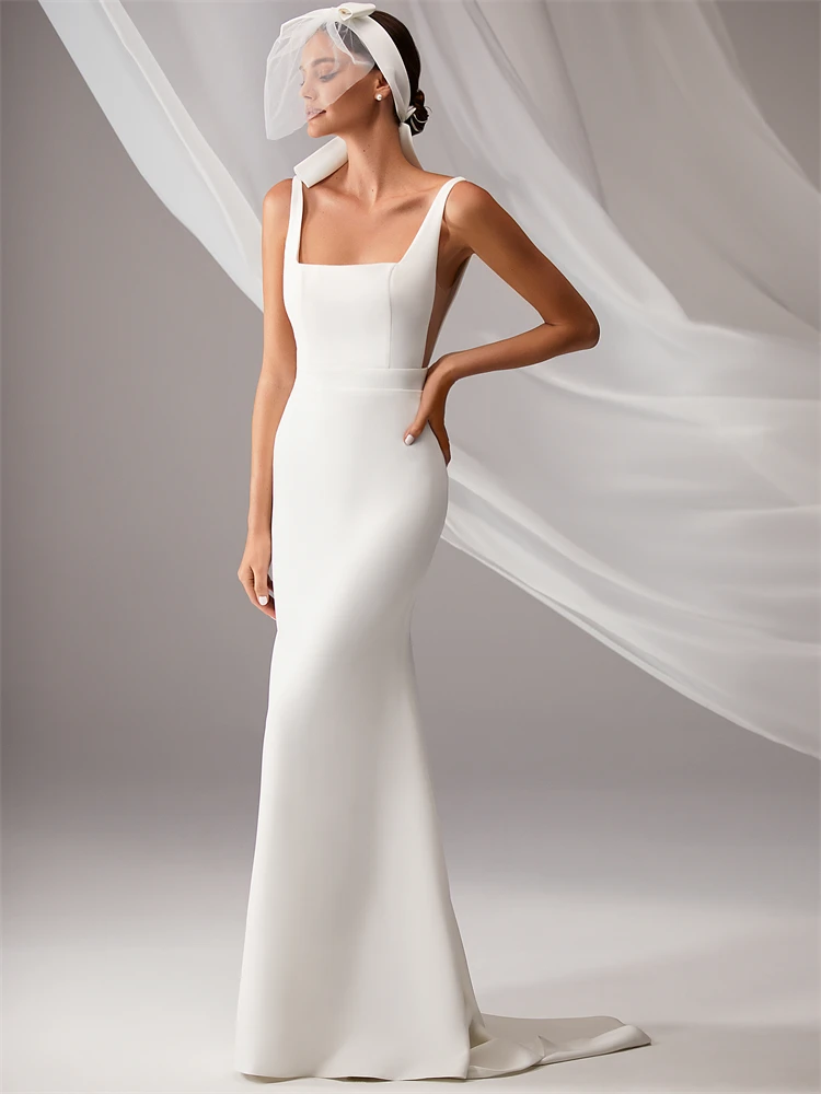 

20077 Elegant Soft Satin Wedding Dress For Women Mermaid Sweep Train Bridal Gown Vestido De Novia Custom Made