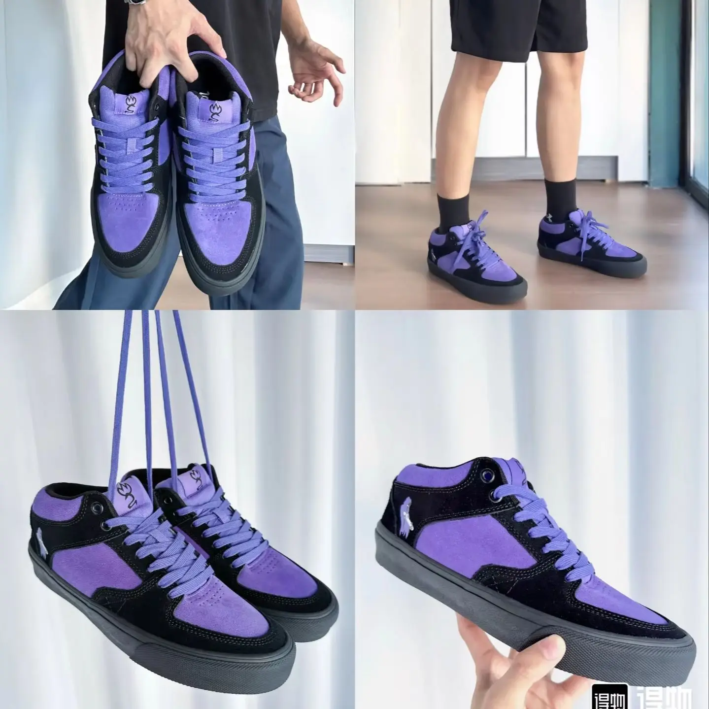 Joiints Purple Skateboarding Shoes for Men Athletic Sneaker Mid Top Anti-slip Casual Soft Leather Lace-up Breathable Tennis