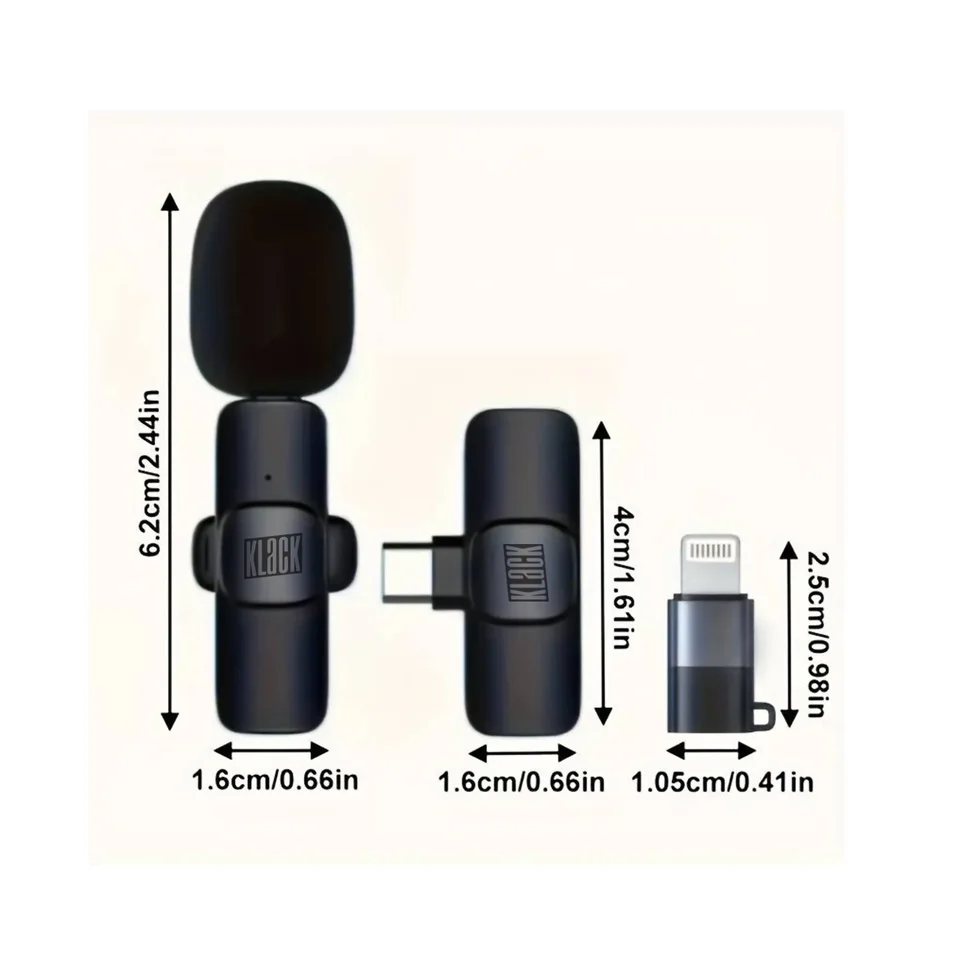 Micrófono de solapa inalámbrico Klack K8, plug & play, alcance hasta 20 m, reducción de ruido, receptor Lightning y USB-C, para videos, entrevistas y transmisiones en vivo 4