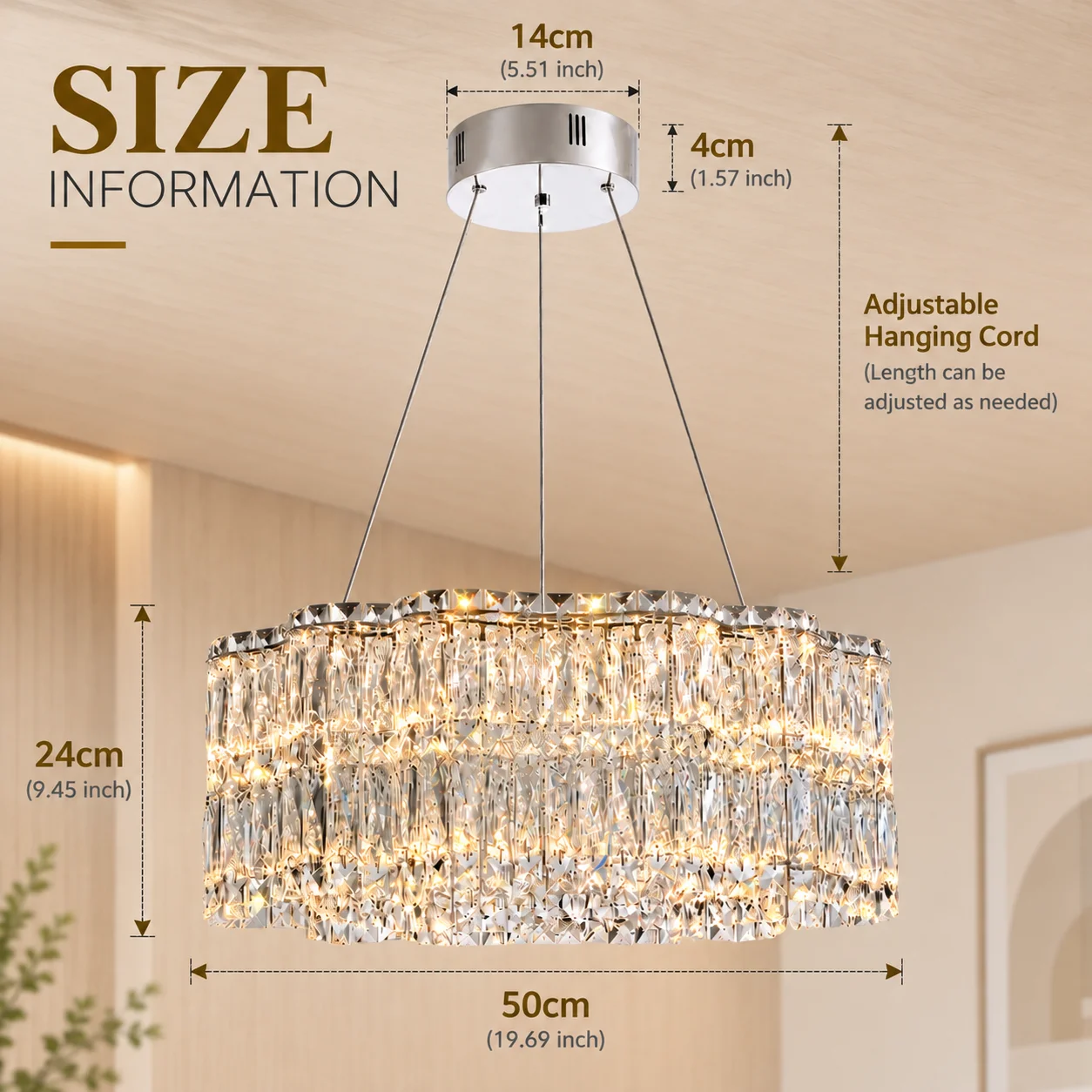 Elegante kristallen kroonluchter, moderne ronde en lineaire kristallen hanglamp, 40-100 cm rond of 80 cm lineair, luxe hanglamp voor de eetkamer, woonkamer, slaapkamer en keukeneiland.