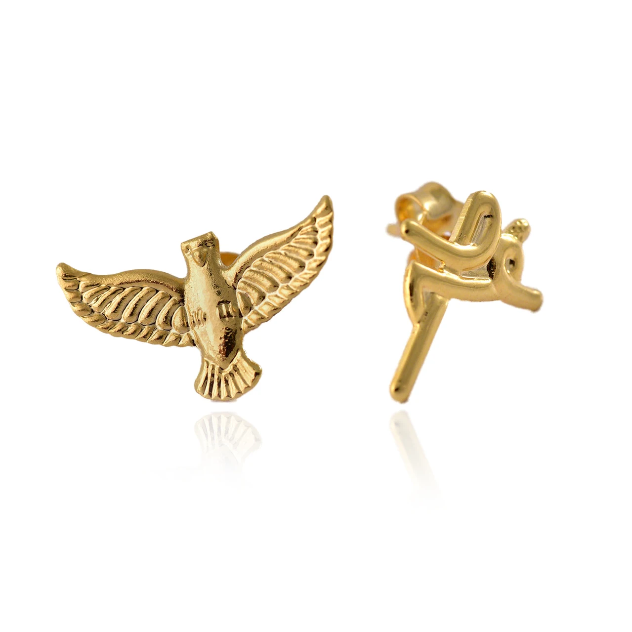 RIKINTE Kit 2 Earrings Women Duo Religious Holy Spirit and Faith 2 Holes 18K Gold Veneer