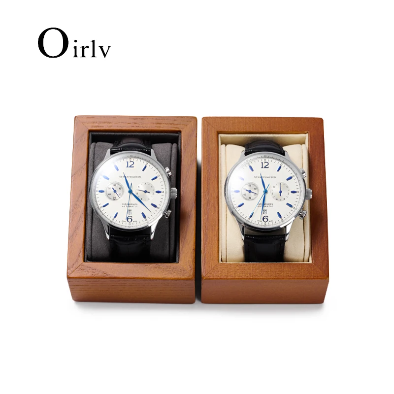 Oirlv Beige &Dark Gray Solid Wood Watch Display Stand Props with Microfiber Watch Organizer Jewelry Storage for Shop Counter