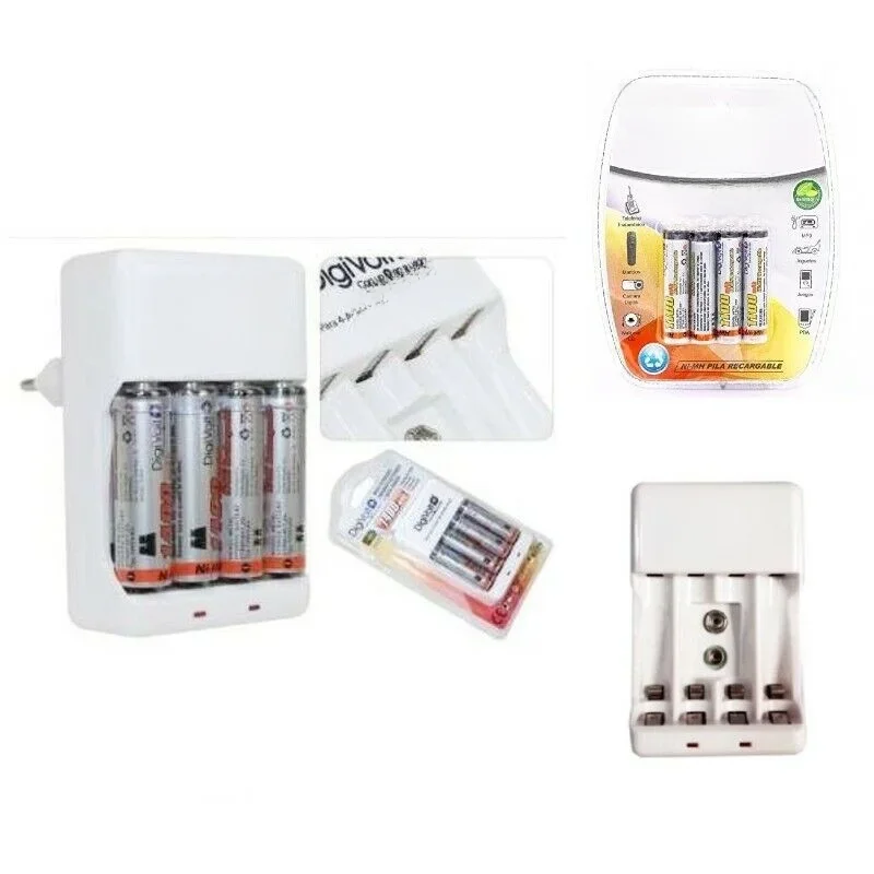 Pilhas recargables, carregador elétrico 4 pilhas aa, aaa, 1100/1400, 2350/2850 mah