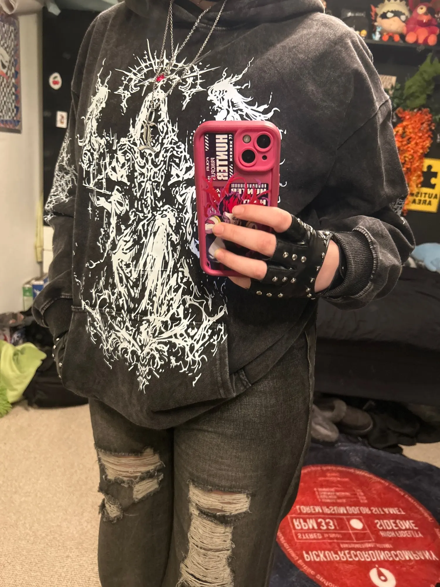 Heavy Washed Gothic Hoodie – Oversized Y2K Streetwear
